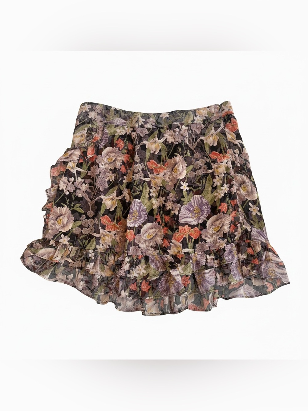 Pookie & Sebastian Mini Skirt Sz Medium Floral Asymmetrical Ruffles